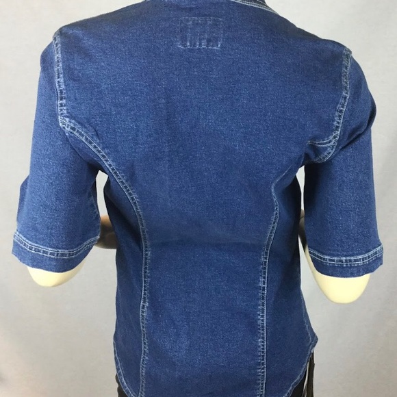 Indigo blue denim stonewashed Password shirt- jacket full lenght zipper stretch - Picture 3 of 11